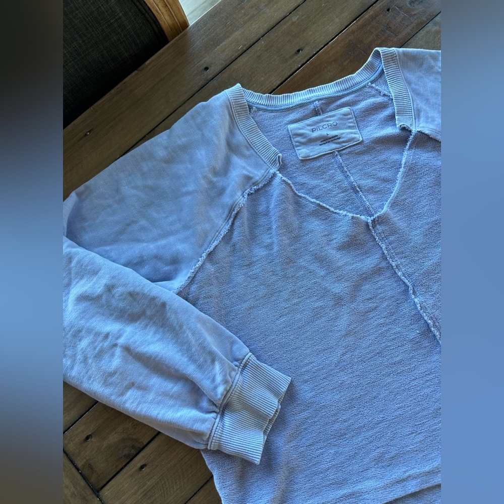 Anthropologie Pilcro Lavender Cropped V-Neck Sweatshirt - Picture 6 of 11